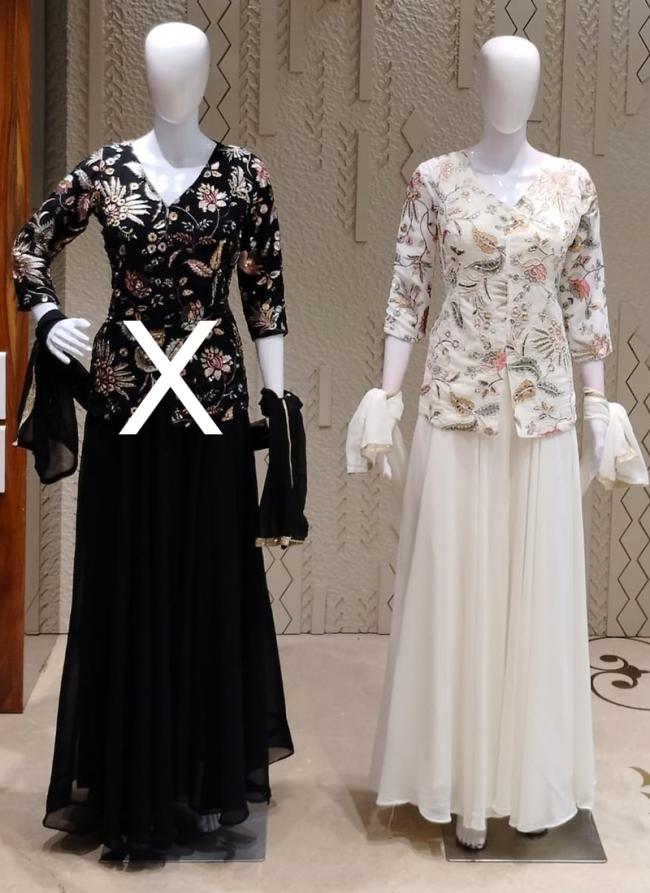Georgette White Wedding Wear Sequins Work Readymade Indo Western